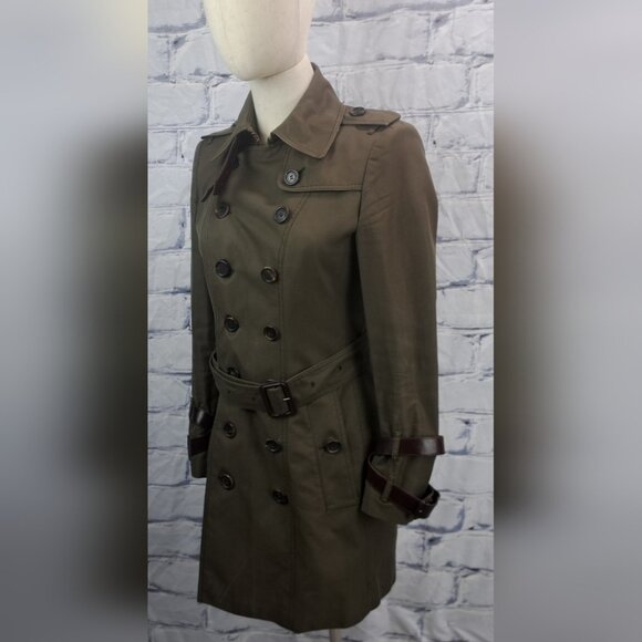 Burberry Queensborough Trench Coat Jacket Army Green Garbardine Mid-Length 4 US - Picture 7 of 16